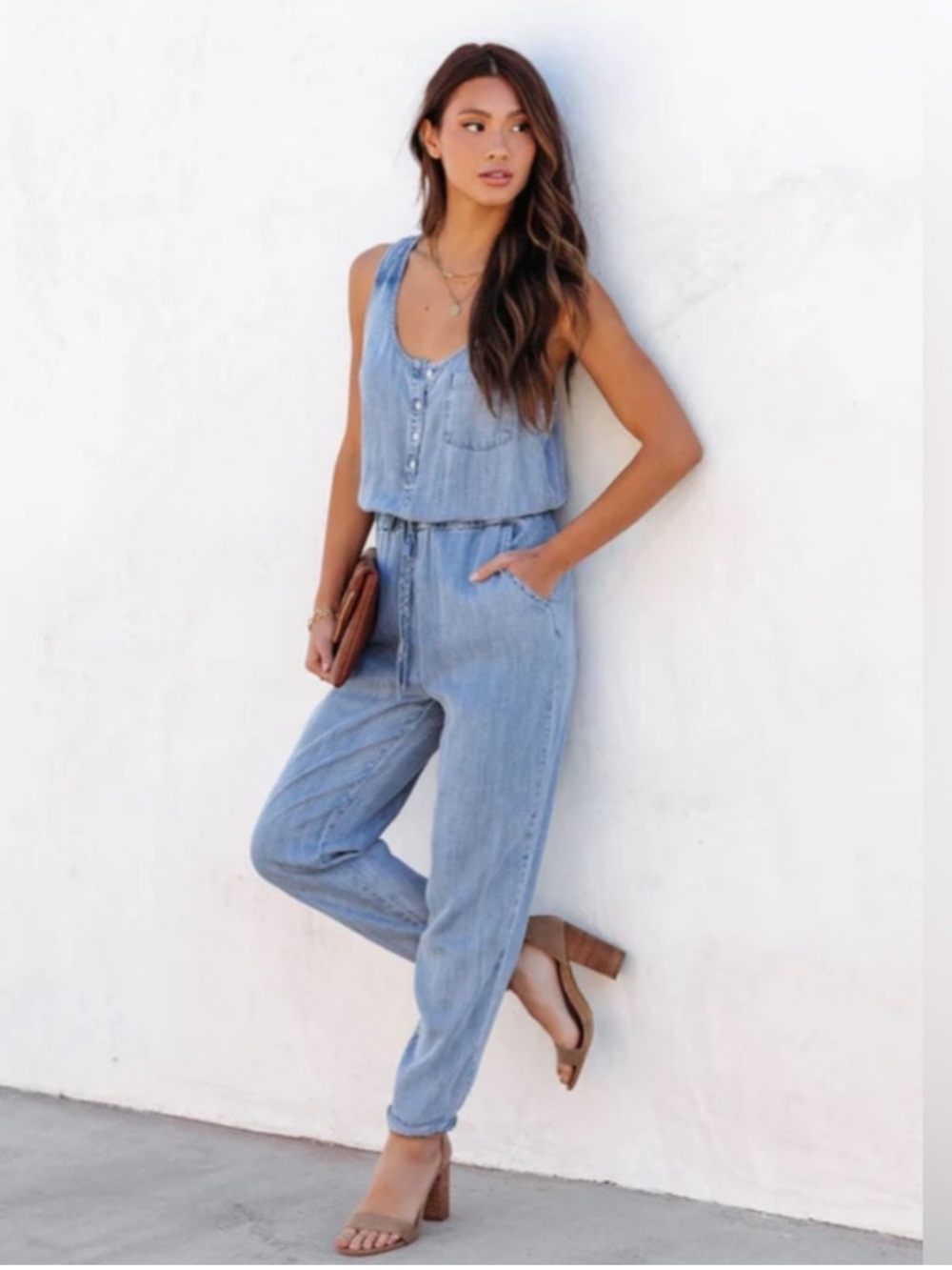 Thread And Supply Blue Soft Sleeveless Pockets Jean Jumpsuit Romper Small